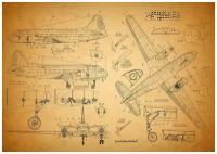 Плакат 80х60см. (Принт на фотобумаге) ретро / винтаж схема самолёта