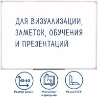 Доска демонстрационная магнитно-маркерная на стену для офиса и дома, 45х60 см, ПВХ рамка, Staff