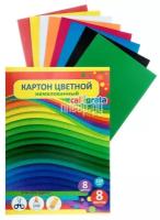 Картон цветной, не мелованный, А4, 8 листов, 8 цветов, «Графика», плотность 220 г/м2