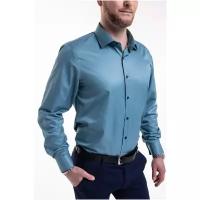 Приталенная мужская рубашка TWORS из ткани non iron цвета морская волна