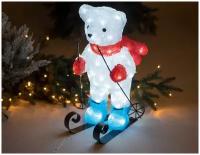 Светящаяся акриловая фигура мишка-лыжник, 70 холодных белых LED-огней, 54 см, уличный, Kaemingk (Lumineo)