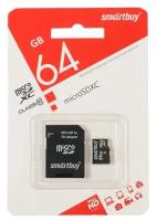 Карта памяти Smartbuy microSD, 64 Гб, SDXC, класс 10, с адаптером SD