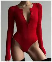 Боди блузка красное женское с длинным рукавом размер М