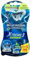 Бритвенные станки одноразовые WILKINSON SWORD Schick XTREME3 ULTIMATE PLUS (4 станка), 3-лезв, плавающая головка, увл. полоска, прорезиненная ручка