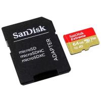Карта памяти 64Gb - SanDisk Extreme Micro Secure Digital XC - Class 10 UHS-3 SDSQXA2-064G-GN6AA с переходником под SD (Оригинальная!)