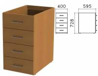 Тумба приставная Монолит без крышки, 400х595х728 мм, 4 ящика, орех гварнери (ТМ06.3)
