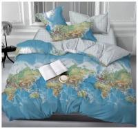 Комплект постельного белья 2,0 спальный с Евро простыней Сатин Карта Мира