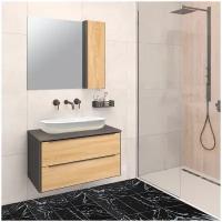 Мебель для ванной / Runo / Мальта 85 / дуб черный / тумба с раковиной Infinity 60 / шкаф для ванной / зеркало для ванной