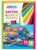 Картон цветной ArtSpace A4, 12 листов, 12 цветов, немелованный, в папке (Нкн12-12_6960)