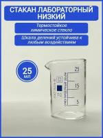 Стакан мерный 25 мл (лабораторный, тип Н, низкий с делениями и носиком, термостойкий), ТС Н-1-25