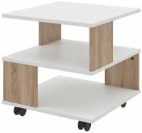 Журнальный столик, сервировочный стол Beneli алекс, квадратный, Дуб сонома/Белый, 49,5х49,5х48,3 см, 1 шт