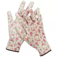 GRINDA M, бело-розовые, прозрачное PU покрытие, 13 класс вязки, садовые перчатки (11291-M)