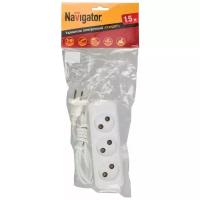 Удлинитель Navigator NPE-S1-03-150-X-2x0.75, 3 розетки, б/з, 6А / 1300 Вт 3 1.5 м 0.75 м² 20.5 мм 380 мм 67 мм белый