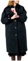 Пальто-рубашка-пуховик с серыми пуговицами брошами, 42-52