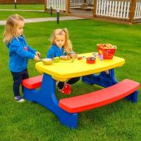 Стол детский садовый с лавочками UNIX Kids Garden Yellow 107х100х51 см _ детская мебель для дачи _ для улицы