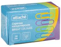 Скрепки Attache Bright Colours полимерные, 28 мм, 100 шт. в уп