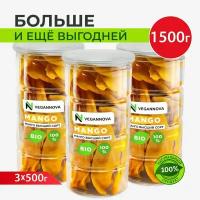 VeganNova Манго сушеное без сахара, вяленое, 100% натуральное, 1500 г (3 шт по 500 г)