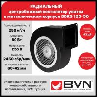 Радиальный вентилятор улитка BVN BDRS 125-50, центробежный, одностороннего всасывания, 250 м3/час, 80 Вт, металлический корпус