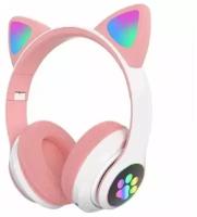 Беспроводные детские Bluetooth наушники со светящимися кошачьими ушками STN-28, розовые