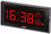 Красные часы настенные (температура,влажность) VST 795S-1