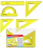Набор геометрический малый ErichKrause Neon (угольник- 3 штуки, линейка - 15 см, транспортир), жёлтый