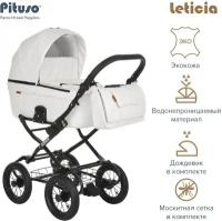 Коляска для новорожденных Pituso Leticia Classic (колеса 12d), white metalic, цвет шасси: черный