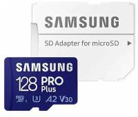 Карта памяти Samsung microSDXC 128 ГБ Class 10, V30, A2, UHS-I U3, R/W 160/120 МБ/с, адаптер на SD, 1 шт., синий