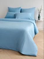 Комплект постельного белья, Cheery home, полисатин страйп однотонный, 2х спальный с 2 наволочками 70*70 и европростыней, цвет голубая лаванда