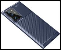 Чехол панель-бампер MyPads для Samsung Galaxy Note 20 Ultra (SM-N985F) из прочного силикона с матовой отделкой «под карбон» синяя