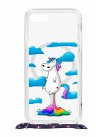 Чехол для Apple iPhone 7/8/SE Kruche Print MagSafe Magrope Flying Unicorn, пластиковая накладка со шнурком и рисунком, противоударный силиконовый бампер