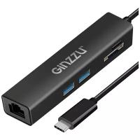 Card Reader внешний GiNZZU, (GR-568UB) Черный Type C LAN1000+2xUSB3.0+U3:SD/microSD