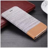 Чехол-книжка MyPads Vaqueros для iPhone 5 / 5S/ SE/ 5SE (Айфон 5/ 5С/ 5СЕ) из водоотталкивающей ткани под джинсу с вставкой под кожу светло-серый