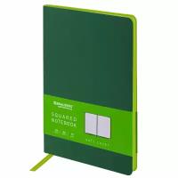 Бизнес-блокнот, записная книжка, тетрадь А5 (148x218 мм), Brauberg Metropolis Mix, под кожу, 80 л, клетка, темно-зеленый, 111037