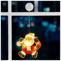 Световые подставки и картинки Luazon Lighting Светодиодная фигура на присоске «Дед Мороз» 19 × 22 см, пластик, батарейки АААх3 (не в комплекте), свечение тёплое белое