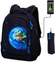 Рюкзак школьный для мальчика подростковый с анатомической спинкой, 20 л, SkyName (СкайНейм), с USB + пенал