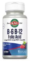 KAL B-6 B-12 Folic Acid ActivMelt (Витамины B-6 B-12 и фолиева кислота) ягоды 60 микро таблеток (KAL)