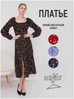 OleJole/ Платье женское летнее модное с длинным рукавом цветочным принтом с разрезом