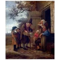 Репродукция на холсте Мужчина продающий очки (A Pedlar selling Spectacles outside a Cottage) Стен Ян 50см. x 60см