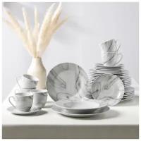 Сервиз керамический столовый «Мрамор»,24 предмета: тарелки 19 / 21×3,5 / 24 см, чайная пара 200 мл, цвет серый