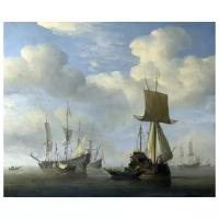 Репродукция на холсте Английское и голландское судна в штиль (An English Vessel and Dutch Ships Becalmed) Велде Уилльям ван де Старший 36см. x 30см