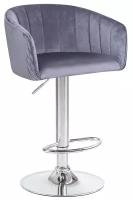 Барный велюровый мягкий высокий стул со спинкой подлокотниками и регулировкой высоты DARCY для дома кухни гостиной комнаты кухонного островка, серый
