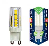 Uniel Лампа светодиодная теплый свет G9 5W 3000K прозрачная LED-JCD-5W/3000K/G9/CL (10шт упаковка)