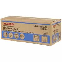 Полотенца бумажные 200 шт., LAIMA (H3) UNIVERSAL WHITE, 1-слойные, белые, комплект 15 пачек, 23x20,5, V-сложение