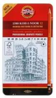 Набор карандашей ч/г разной твердости 12шт K-I-N 1580 ART 6В-6Н, трехгран, мет/пенал 4157785