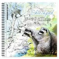 Скетчпад д/акварели 195х195мм,20л, бл.200гр, спир, тв. переплет еноты 50277