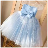 Нарядное платье с длинным рукавом, размер 130, цвет голубой
