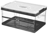 Складной пластиковый органайзер-ящик для хранения вещей, универсальный, с крышкой, с замками и ручкой (47х34х23), черный