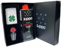 Подарочный набор ZIPPO ( Зажигалка ZIPPO 24699 Classic, серебристая, с покрытием High Polish Chrome + кремни + топливо, 125 мл )