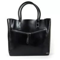 Женская кожаная сумка на плечо / сумка-шоппер черная