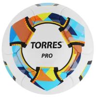 Мяч футбольный TORRES Pro, размер 5, 14 панелей, PU, 4 подкладочных слоя, ручная сшивка, цвет белый/синий/желтый